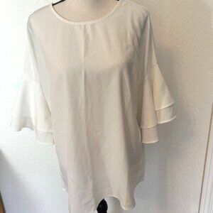Unbranded Plus Size White Top with Layered Ruffled Sleeves- Size XL